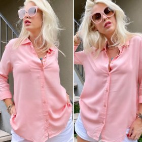 Resim Nova Bazaar Dokuma Viskon Kumaş Efsane Gömlek Pembe 