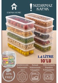 Resim 10'lu Sızdırmaz Freshbox Saklama Kabı Mikrodalga Ve Buzdolabı Uyumlu / 1400 Ml Şeffaf Şeffaf 