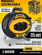 Resim Sgs SGS2131 3x1,5mm 35 Metre Makaralı Uzatma Kablo Metal Ayaklı 4 Lü Priz 