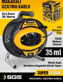 Resim Sgs SGS2131 3x1,5mm 35 Metre Makaralı Uzatma Kablo Metal Ayaklı 4 Lü Priz 