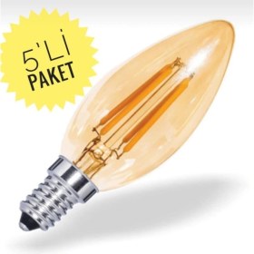 Resim Orbus Dekoratif 4W Amber Sarı Işık E14 (Ince Duylu) Rustik LED Ampul 5'li Paket 