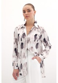 Resim Sateen Desenli Düz Gömlek - Bej-134405 Bej 