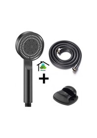Resim Mintev Siyah Yüksek Basınçlı 5 Fonksiyonlu Ultra Lüx Duş Seti Başlık Siyah Hortum Ve Mafsal Siyah 