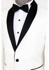 Resim Wessi Beşgen Desenli Şal Yaka Beyaz Erkek Smokin Ceket Beyaz 