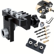 Resim 3ü1 Arada Dübel Jig Matkap Kiti, DIY Ahşap İşleme Dübel Delme Kılavuzu Seti 8/10/15mm Delik Dübel Pimleri ile, Ayarlanabilir Cep Deliği Jig Kiti ile Konumlandırma Klipsi Ayarlanabilir Matkap Kılavuzu Delgeç Bulucu 