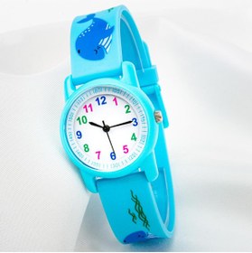 Resim Pinkoli Mavi Renk Silikon Kordonlu Yunus Balığı Figürlü Çocuk Kol Saati 