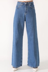 Resim Ramrod Jeans Mavi Likralı Süper Yüksek Bel Salaş Jeans Palazzo Pantolon 