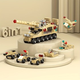 Resim 6'lı Paket Kendinden Sürücülü Tüfek Kurabilir veya 6 Küçük Oyuncakları Kurabilir, Mini Kendinden Sürücülü Tüfek Yapım Blokları Oyuncakları, Mini Tank Yapım Bloğu Oyuncakları, Doğum Günü Hediyeleri, Noel Hediyeleri 