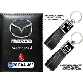Resim Plakanıza Özel Mazda Logolu Siyah Ruhsat Kabı Ve Anahtarlık 