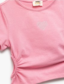 Resim Koton Pencere Detaylı Bisiklet Yaka Kısa Kollu Pamuklu Crop Bluz Pembe 5skg60011ak Gül Gülkurusu 