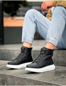 Resim Byshoes Knack Yüksek Taban Ayakkabı B-080 Siyah (Beyaz Taban) 