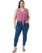 Resim Büyük Beden Bağlama Detaylı Kolsuz Pudra Bluz-pudra Pudra 