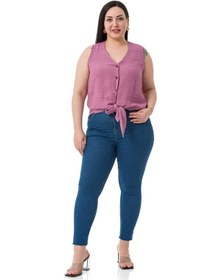 Resim Büyük Beden Bağlama Detaylı Kolsuz Pudra Bluz-pudra Pudra 