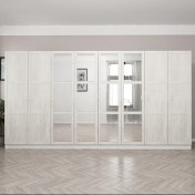 Resim Minar Kale Country 8 Kapak Aynalı 4Ç Zincir Dolap - Eskitme Beyaz 