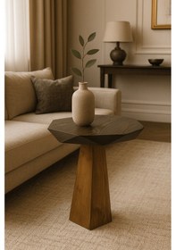 Resim Modern Ceviz Renk Masif Ahşap Tekli Yan Sehpa Mantar Sehpa Kahverengi 