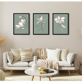 Resim Modern Line Art Çiçekler Üçlü Çerçeveli Mdf Tablo Seti-174297 