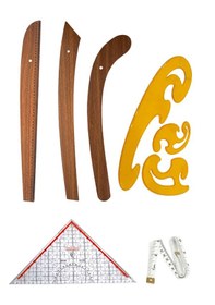 Resim 6 Parça Set 3 Lü Modelist Riga Cetvel Seti, Modelist Gönyesi, Pistole Cetvel Ve 150 Cm Mezura Ahşap 