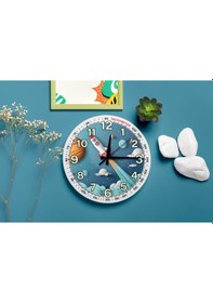 Resim Uzay Ve Roket Temalı Sessiz Mekanizma Duvar Saati Çocuk Odası Dekoratif Mavi 