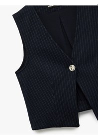 Resim Koton Slim Fit V Yaka Metal Düğmeli Asimetrik Kesim Yelek Lacivert Çizgili 6wak30049ek Lacivert Çizgili 