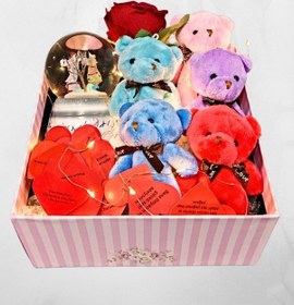 Resim Romantik Hediye Kutusu Işıklı Kalpli Mesajlı Kar Küresi Ve Peluş Ayıcıklarla Dolu Sevgiliye Hediye Çok Renkli 
