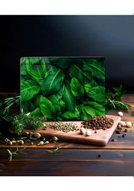 Resim Cam Kesme Ve Sunum Tablası Doğal Yaprak Görünümlü 30cm X 40cm 