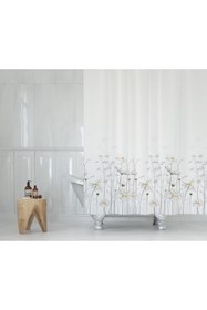 Resim Tropikhome Papatya Desenli Duş Perdesi, Çiçekli Banyo Perdesi 12 Adet C Halka Hediyeli Küvet Perdesi 180x200cm 