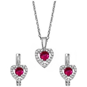 Resim Kalp Motifli Ruby Zirkon Taşlı Gümüş Set - S016802 