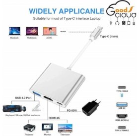 Resim CoverZone AP-10 4K Type-C HDMI Görüntü Aktarım Kablosu USB Hub 3.0 