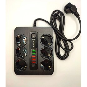Resim Akım Korumalı 6'lı Grup Priz, 5'li USB Şarj,1 Adet Type-C Şarj Girişi, 2 M KABLO,3000W (Siyah) 