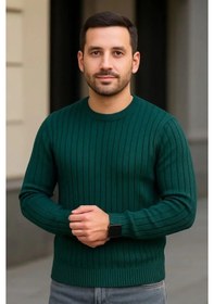 Resim Efnaz Style Erkek Fitilli Triko Kazak 2 Li Set Siyah Haki Kalın Dokuma Pamuklu Regular Fit Bisiklet Siyah - Haki 