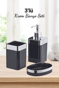 Resim GRİMOR Life 3 Parça Akrilik Metalize Kaplamalı Lüx Banyo Seti Siyah 