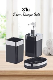 Resim GRİMOR Life 3 Parça Akrilik Metalize Kaplamalı Lüx Banyo Seti Siyah 