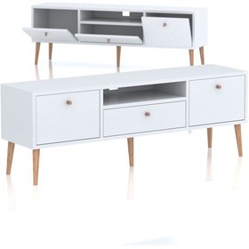 Resim Mbes Mobilya Beyza Ahşap Ayaklı 140 Cm Beyaz Tv Sehbası 