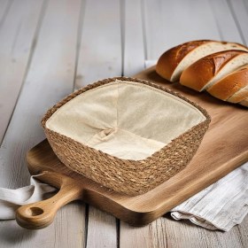 Resim El Yapımı Hasır Içi Bezli Kare Ekmeklik ve Dekoratif Kare Hasır Sepet, Hasır Içi Bezli Ekmek Sepeti Kare (20CM*20CM*8CM) 