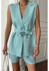 Resim Moderie Butik Keten Yelek - Şort Takım - Mint Mint 