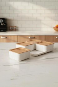 Resim Atbyhome Valverdi - 4'lü 9 Parça Plastik Kahvaltılık Kahvaltı Seti Sunum Seti Bambu 