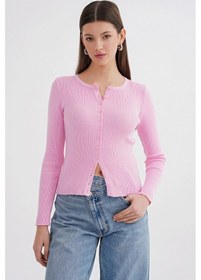 Resim Mixray 6931 Kadın Düğmeli Fitilli Triko Hırka Pembe 