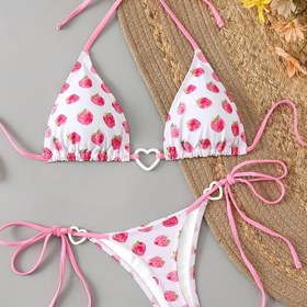 Resim Pembe Sevimli ve Seksi Kadın Bikini Mayo Seti 