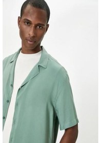 Resim Koton Yazlık Gömlek Kısa Kollu Devrik Yaka Düğmeli Viskon Kumaş Khakı 4sam60013hw Haki 