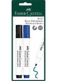 Resim Faber-Castell W153 Beyaz Tahta Kalemi 2'li Set, Siyah ve Mavi Renk,Kolay Silinir, Ergonomik Tasarım 