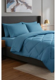 Resim Satin Pollysaten Comforter Çift Kişilik Yorgan Seti Turkuaz Turkuaz 