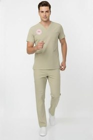 Resim Unisex Bej Moth Scrubs Üniforma Takımı, Teknisyen Tekniker Tıbbı Sekreter, S Beden 