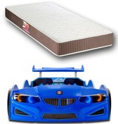 Resim supercarbeds Bmw - Arabalı Yatak Araba Karyola - Tekerleri Ledli - Yatak 90x190 Cm - Mavi 