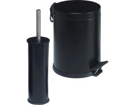 Resim Siyah Çelik Metal 3 Litre Pedallı Çöp Kovası ve Wc Fırçası Seti Banyo Seti 