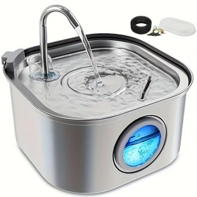 Resim 3.2L/108z Otomatik Kedi Su Çeşmesi Paslanmaz Çelik Evcil Hayvan Su Kabı Pencere Çoklu Filtre Sistemi Sessiz Temizlemesi Kolay 2 Akış Modu Fişli Köpek ve Kedi Su Kabı 5V 1A Fiş Yok 