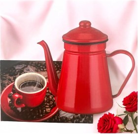Resim PremiumPort Emaye Kahve Demliği 1,5 Litre - Büyük Kırmızı Renkli 