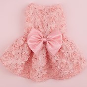 Resim 1pc Prenses Pembe Düğme Köpek Elbisesi - Dikişli Çiçekli Polyester Üst - Küçük ve Orta Boy Irklar için Makine Yıkamalı Tüm Mevsim Evcil Hayvan Giysisi 