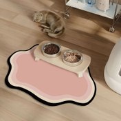 Resim Kaymaz Kedi Besleme Matı Ahşap Standlı - Sızdırmaz, Temizlemesi Kolay, Dayanıklı Silika Çamur Malzeme, Kararlı Yemek İçin Çift Kaseler, Kediler için Mükemmel 