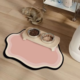 Resim Kaymaz Kedi Besleme Matı Ahşap Standlı - Sızdırmaz, Temizlemesi Kolay, Dayanıklı Silika Çamur Malzeme, Kararlı Yemek İçin Çift Kaseler, Kediler için Mükemmel 