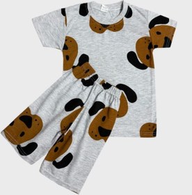 Resim Aliş Kids Erkek Çocuk Pamuklu Gri Sevimli Köpek Desenli Kısa Kollu Şortlu Yazlık Pijama Takımı 